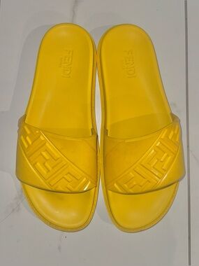 Fendi Yellow FF-Embossed Slide Sandals